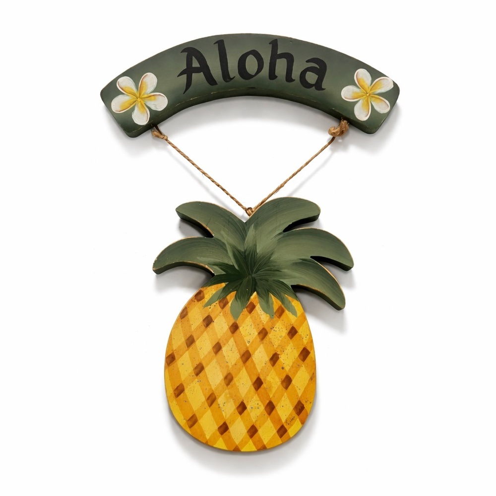 🍍Vintage Aloha Wood Pineapple Wall Hanging Aiea Hawaii Hand Painted ✨